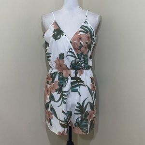 SHEIN Floral Cami Romper Size Large Elastic Waist Summer Boho Sleeveless.NWOT